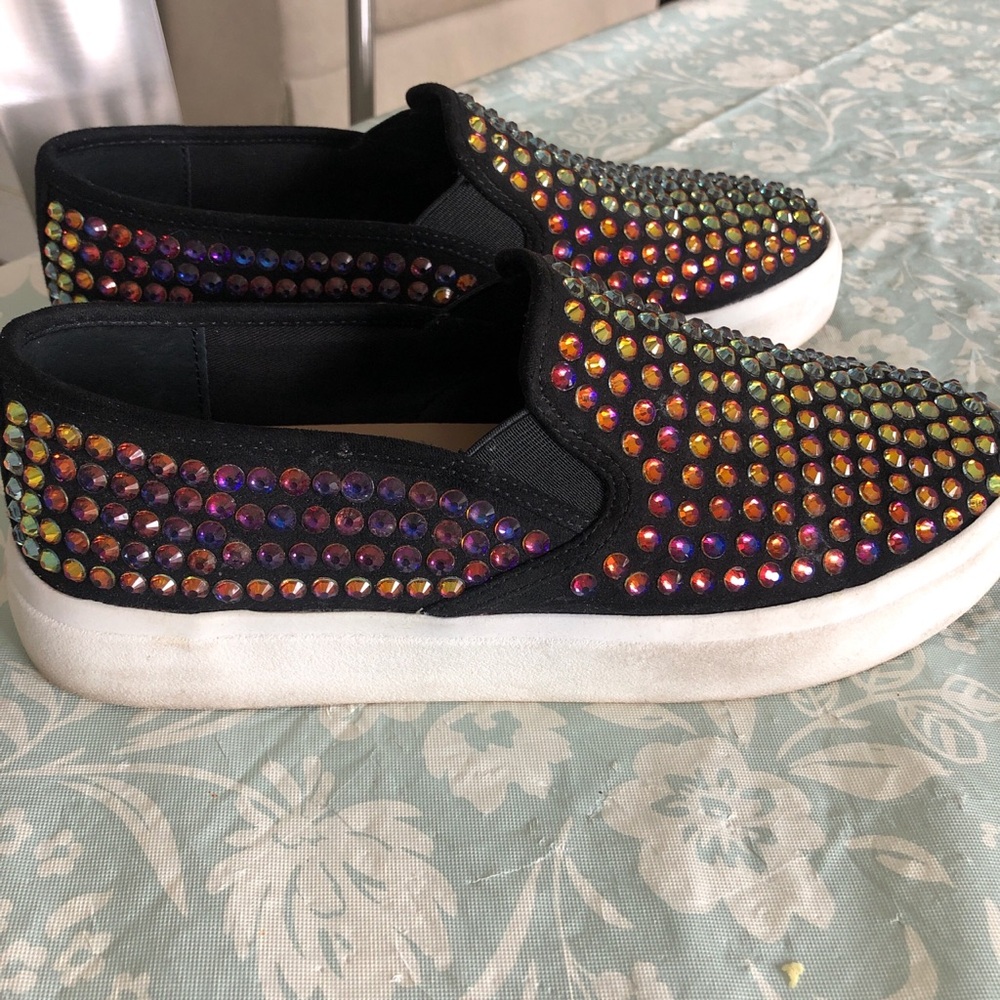 INC Black Slip-On Shoes with Multicolor Rhinestones - Picture 2 of 2